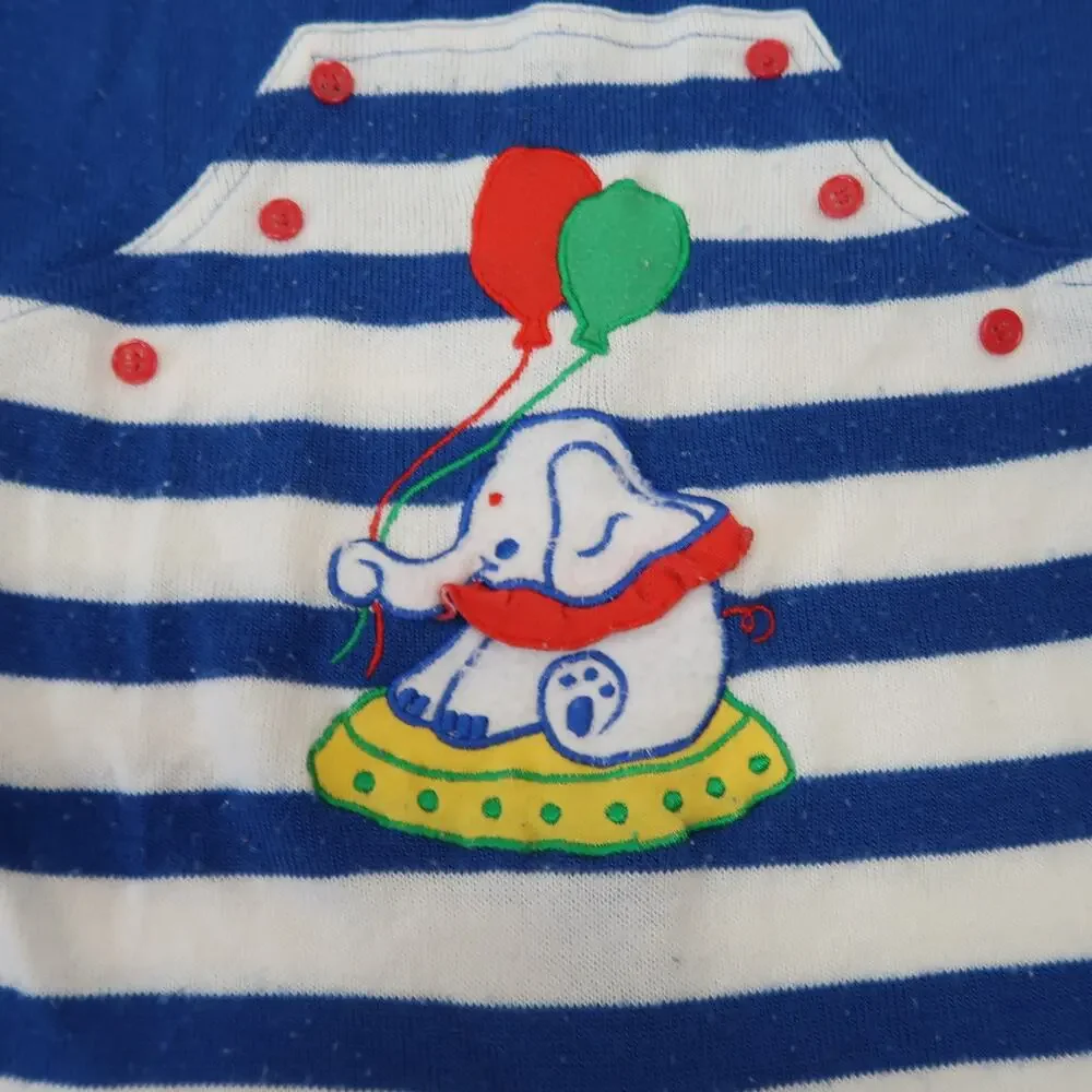Vintage 80s Lil' Lamonsters Elephant Navy Blue Stripe Sleeper 18 Mon Toddler Boy